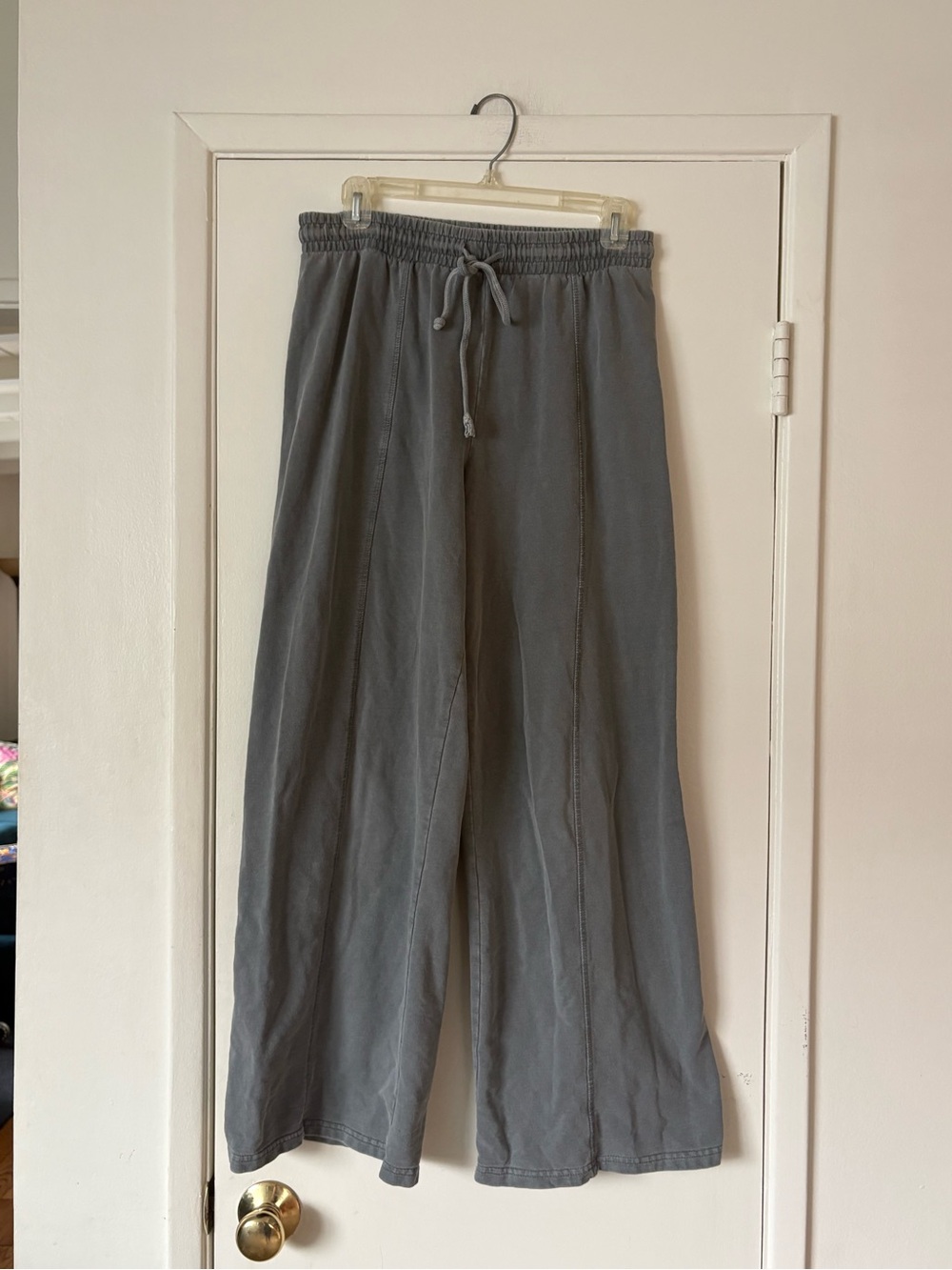 Lazy Sundays Wide-Leg Drawstring Pants in Slate Gray Size M